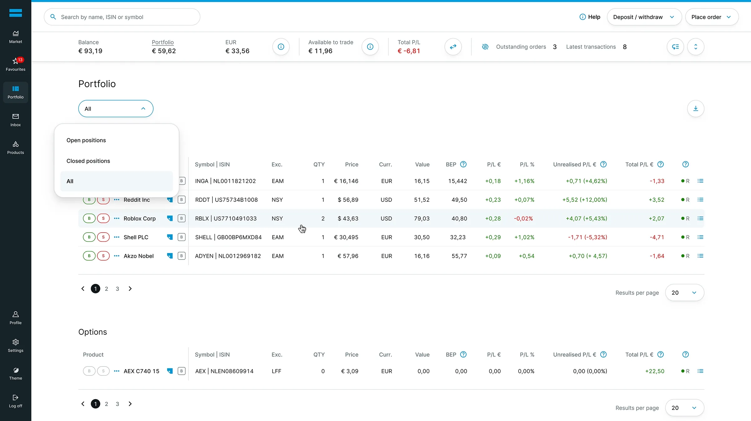 Redesigned DEGIRO screen