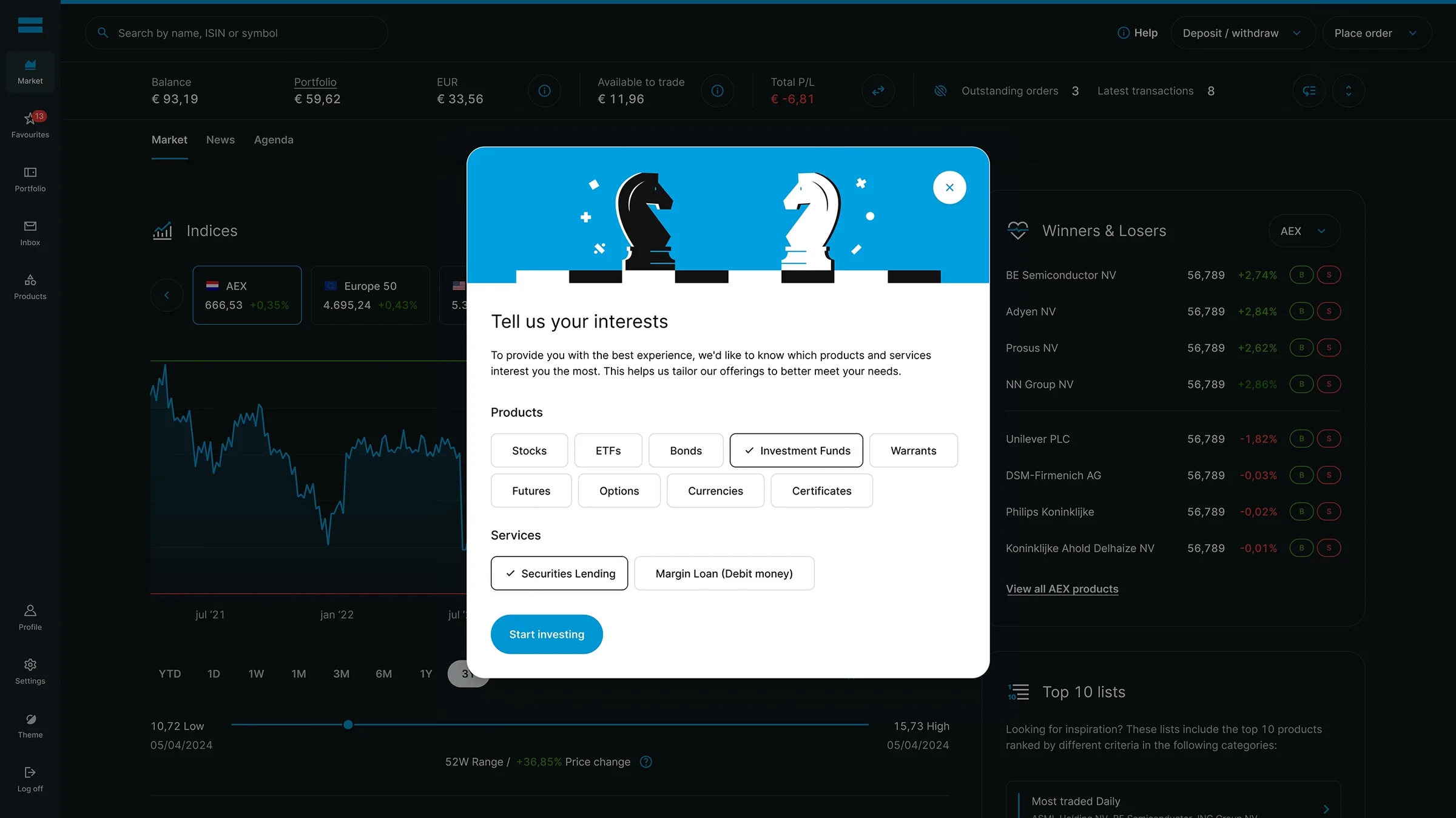 Redesigned DEGIRO screen
