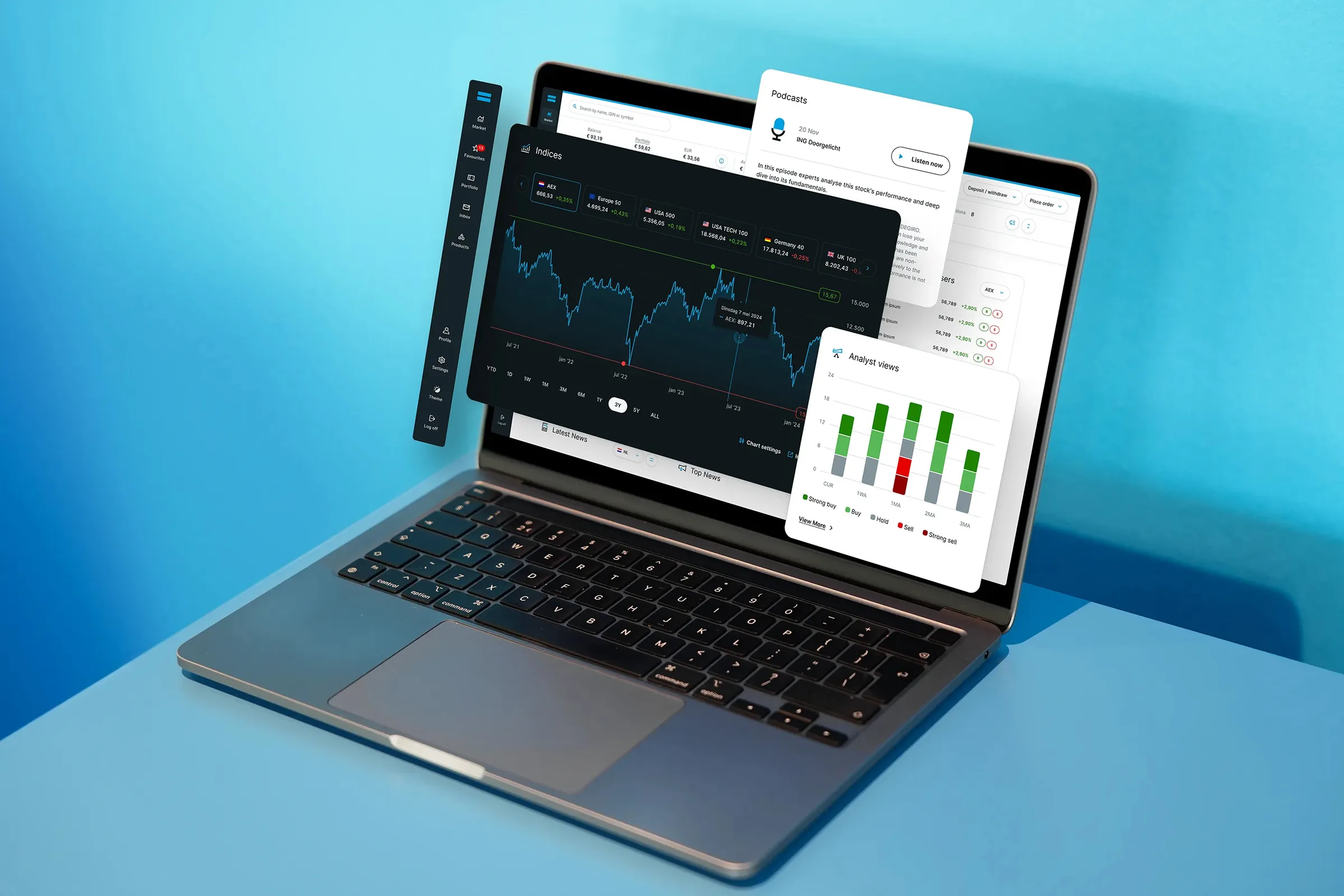DEGIRO Facelift — redesigned platform screens across desktop and mobile