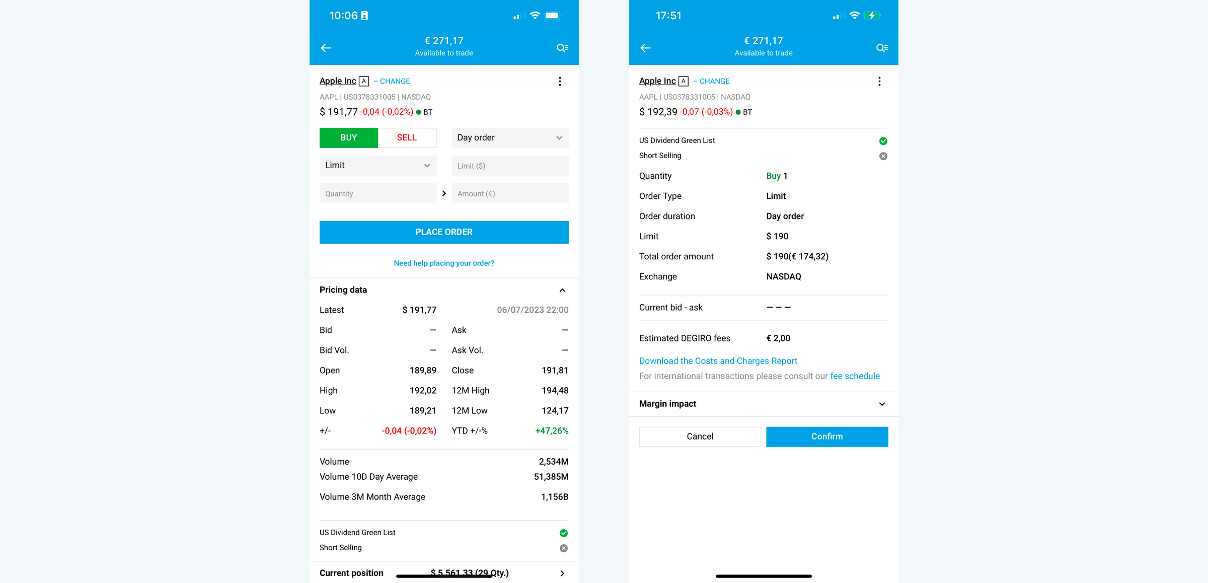 The order and review pages on mobile
