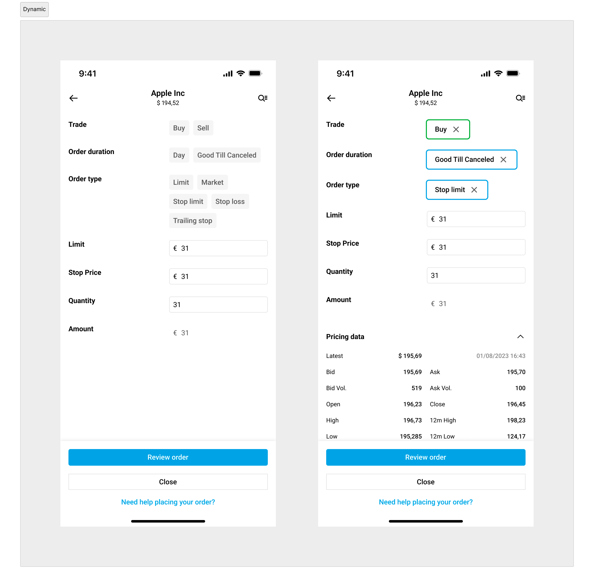 Concept: dynamic preferences before the trade