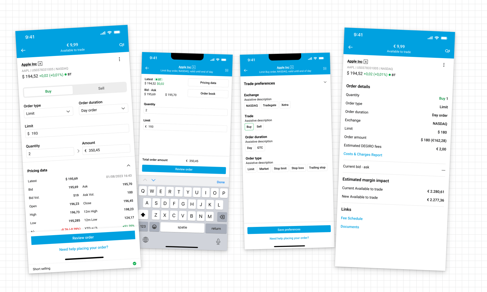Redesigned DEGIRO order panel on mobile