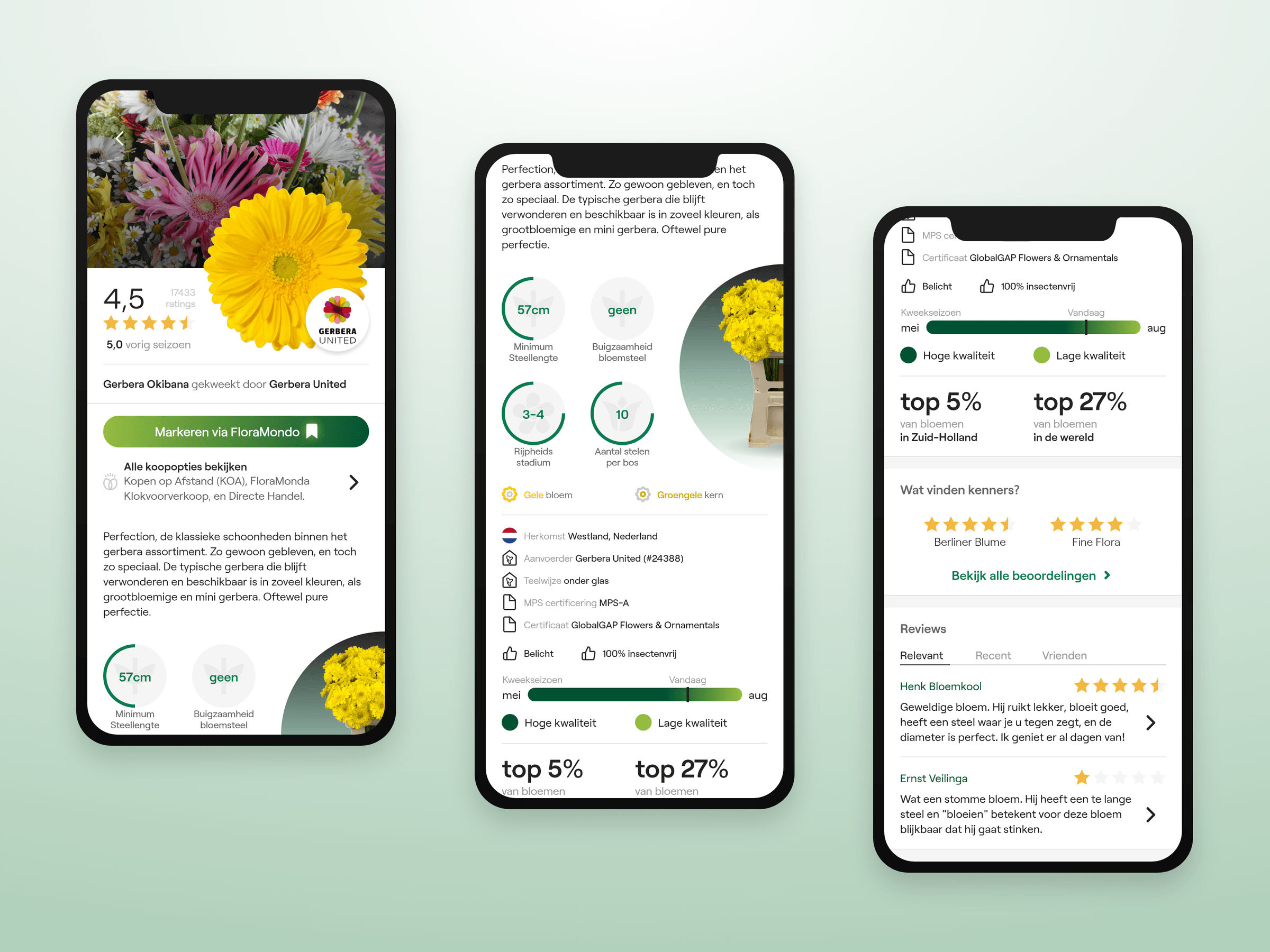 Flower auction mobile app screens